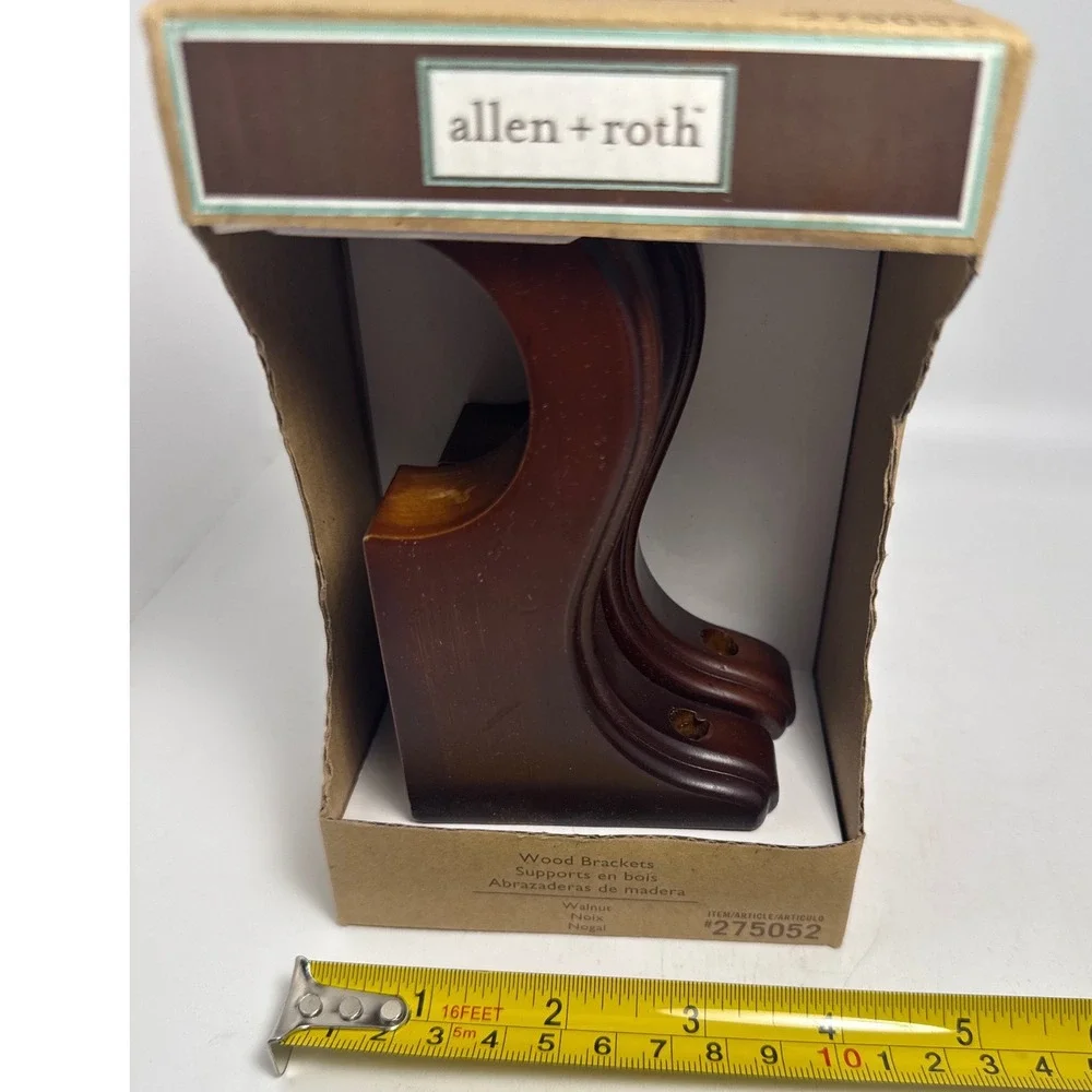 allen + roth Wood Brackets Unisex Walnut NEW Curtain Rod Supports 275052
